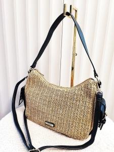 Flora&Co torebka listonoszka koszyk na ramię beżowa z czarnym