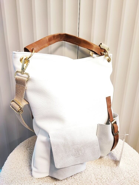 Laura Biaggi shopper worek biała z kieszeniami