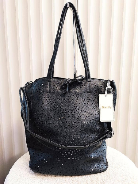 Maxfly torebka shopperka i listonoszka 2w1 czarna ażurowa 