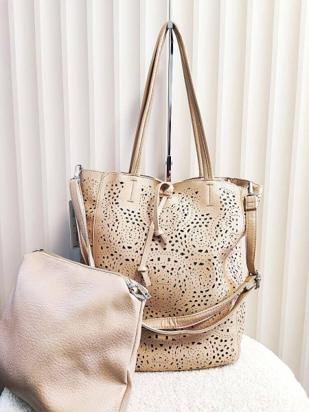 Maxfly torebka shopperka i listonoszka 2w1 taupe ażurowa