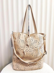 Maxfly torebka shopperka i listonoszka 2w1 taupe ażurowa