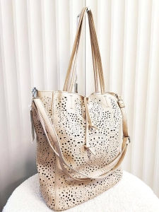 Maxfly torebka shopperka i listonoszka 2w1 taupe ażurowa