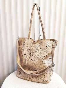 Maxfly torebka shopperka i listonoszka 2w1 taupe ażurowa