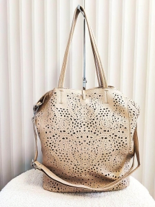 Maxfly torebka shopperka i listonoszka 2w1 taupe ażurowa