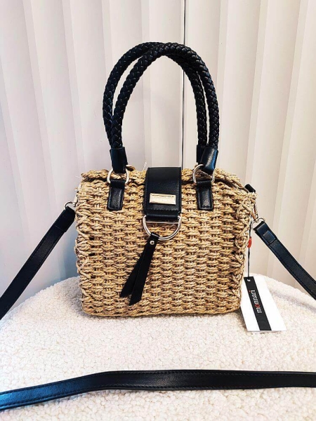 Monnari torebka kuferek koszyk ciemnobeżowy z czarnym