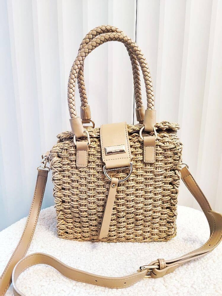 Monnari torebka kuferek koszyk ciemnobeżowy z beżowym