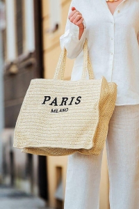 Bruno Rossi duża torba shopper koszyk z haftem beżowa