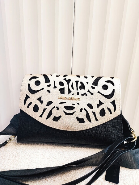 Massimo Contti torebka listonoszka czarna ze złotym ażurowa