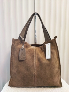 Laura Biaggi zamszowa torba shopper taupe z przeszyciem