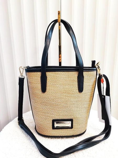 Monnari torebka mini shopper koszyk beżowy z czarnym