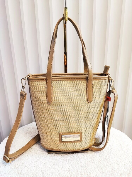 Monnari torebka mini shopper koszyk beżowy z taupe