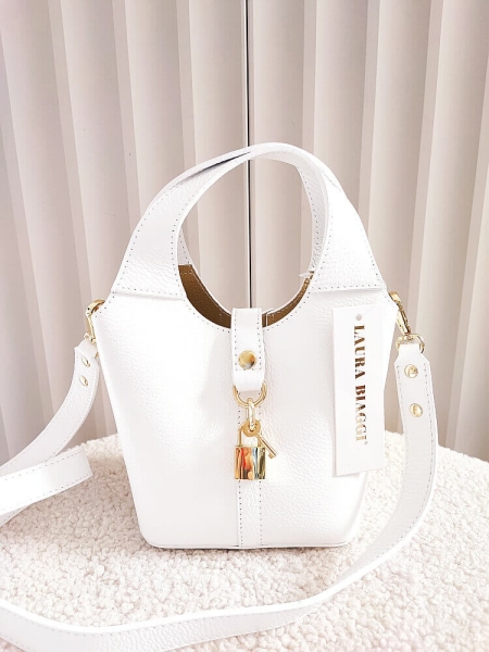 Laura Biaggi torebka mini shopperka skórzana biała