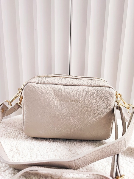 Laura Biaggi torebka kuferek skórzany beżowy dwukomorowy