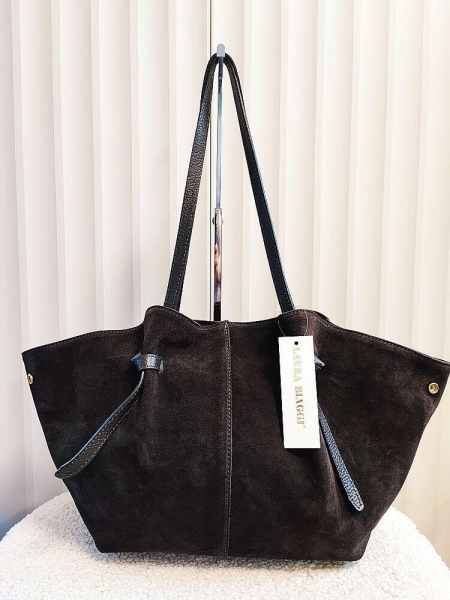 Laura Biaggi torba shopper na ramię zamszowa czekoladowa