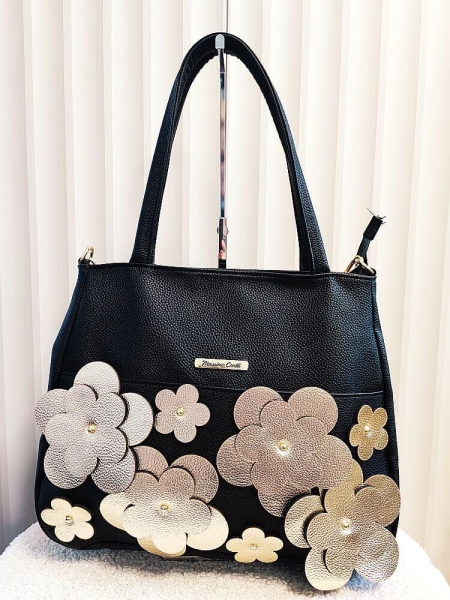 Massimo Contti torba shopper czarna ze złotym kwiaty