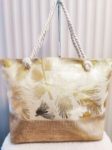 Torba shopper plażowa beżowa ze złotym w liście