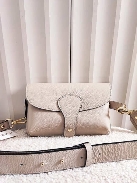 Laura Biaggi torebka listonoszka S skórzana beżowa z klapką