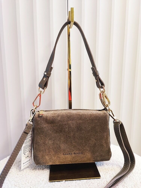 Laura Biaggi torebka listonoszka zamszowa taupe