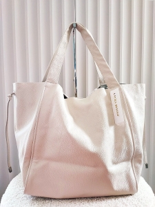 Laura Biaggi torba shopper skórzana beżowa z kieszenią