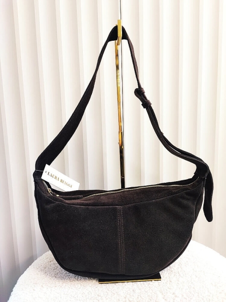 Laura Biaggi duża torebka listonoszka zamszowa czekoladowa