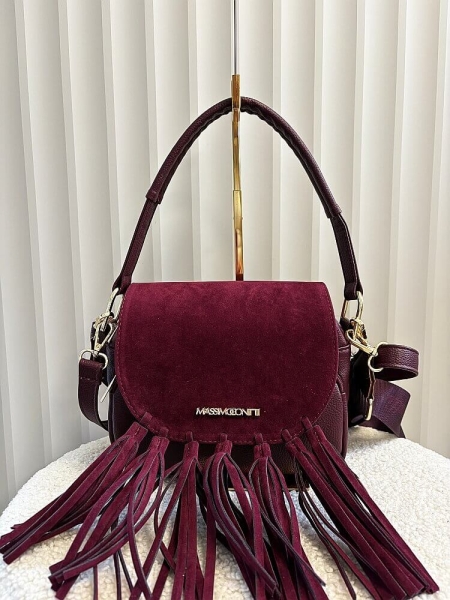Massimo Contti torebka listonoszka bordowa frędzle