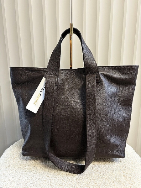 Laura Biaggi torba shopper skórzana czekoladowa