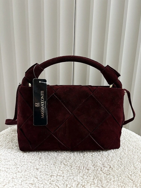 Massimo Contti torebka mini shopper zamszowa bordowa