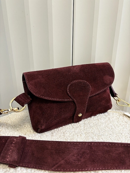 Laura Biaggi torebka listonoszka S zamszowa bordowa z klapką