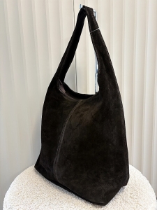 Laura Biaggi zamszowa torba shopper na ramię czekoladowa