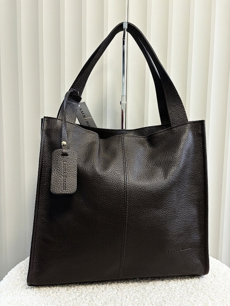 Laura Biaggi skórzana torba shopper czekoladowa z przeszyciem