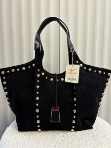 Bestini torba shopper na ramię czarna ekozamsz dżety 