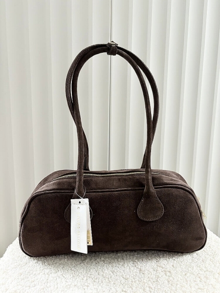 Laura Biaggi torebka kuferek zamszowy czekoladowy