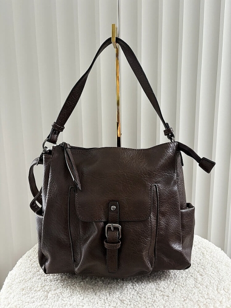 Ines Delaure duża torebka listonoszka na ramię czekoladowa