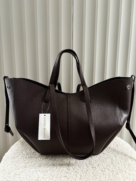 Laura Biaggi torebka shopperka skórzana czekoladowa