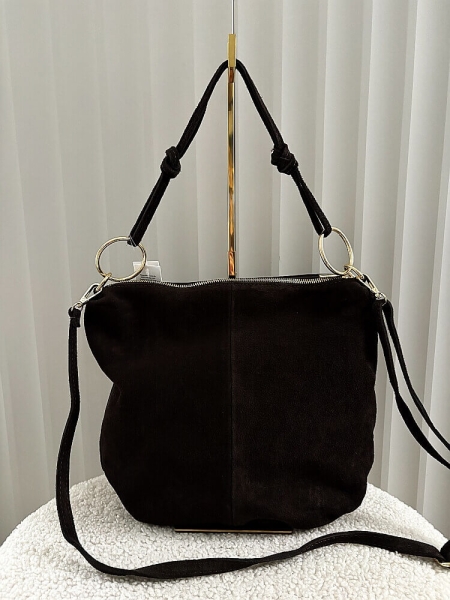 Laura Biaggi zamszowa torebka na ramię czekoladowa