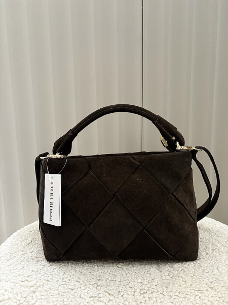 Laura Biaggi torebka mini shopper zamszowa czekoladowa