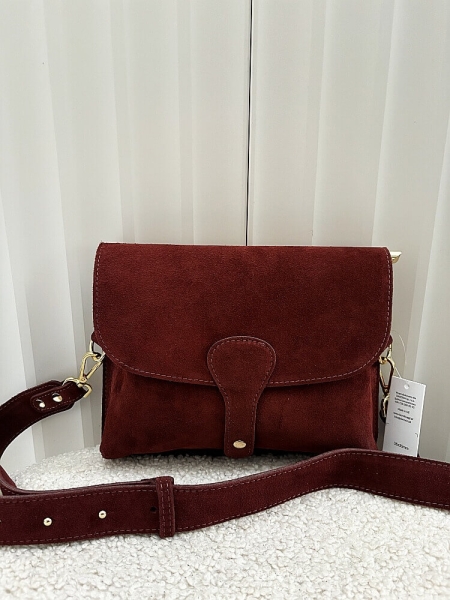 Laura Biaggi torebka listonoszka XL zamszowa bordowa z klapką