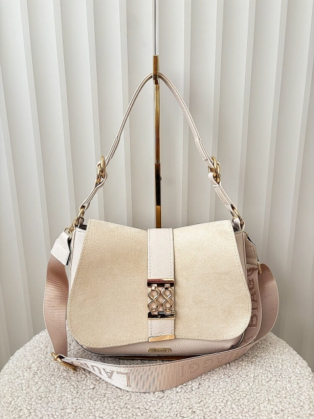 Laura Biaggi torebka listonoszka beżowa z klapką ekozamsz