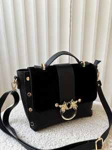 Laura Biaggi torebka listonoszka kuferek czarna ekozamsz mucha