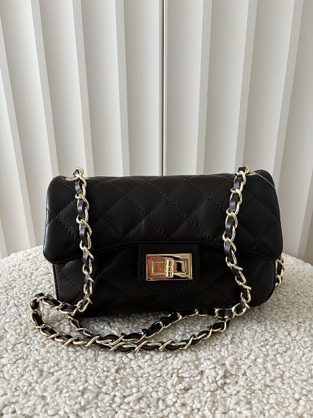 Borse in Pelle listonoszka skórzana czekoladowa pikowana z łańcuszkiem