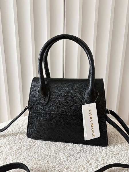 Laura Biaggi torebka mini shopperka skórzana czarna