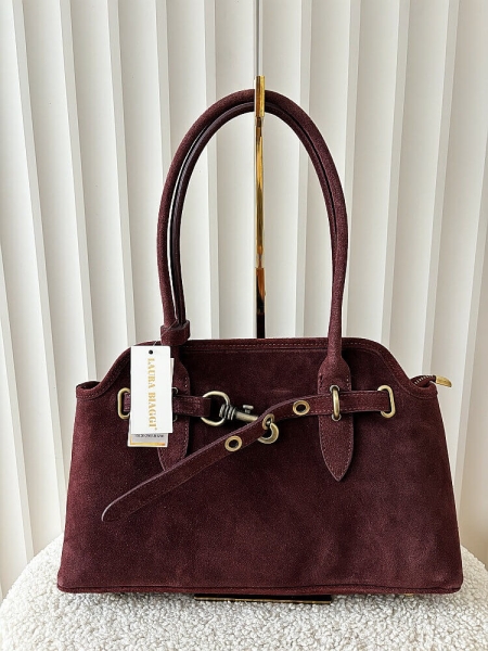 Laura Biaggi torebka shopper zamszowa bordowa