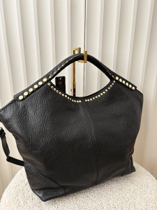 Massimo Contti torba shopper skórzana czarna ćwieki