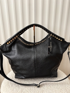 Massimo Contti torba shopper skórzana czarna ćwieki