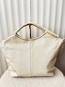 Massimo Contti torba shopper skórzana beżowa ćwieki