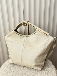 Massimo Contti torba shopper skórzana beżowa ćwieki