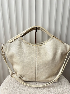 Massimo Contti torba shopper skórzana beżowa ćwieki