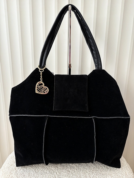 Laura Biaggi torba shopper z przeszyciami czarna ekozamsz