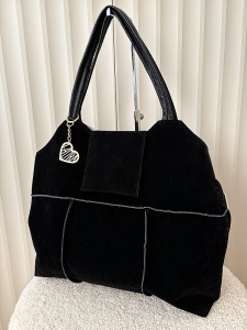 Laura Biaggi torba shopper z przeszyciami czarna ekozamsz