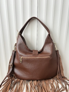 Torba shopper na ramię zamszowa brązowa frędzle